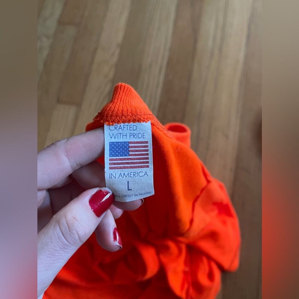 80s Vintage Bright Orange Single Stitch Cotton Poly Blend T Shirt - Sz Large - Picture 4 of 7